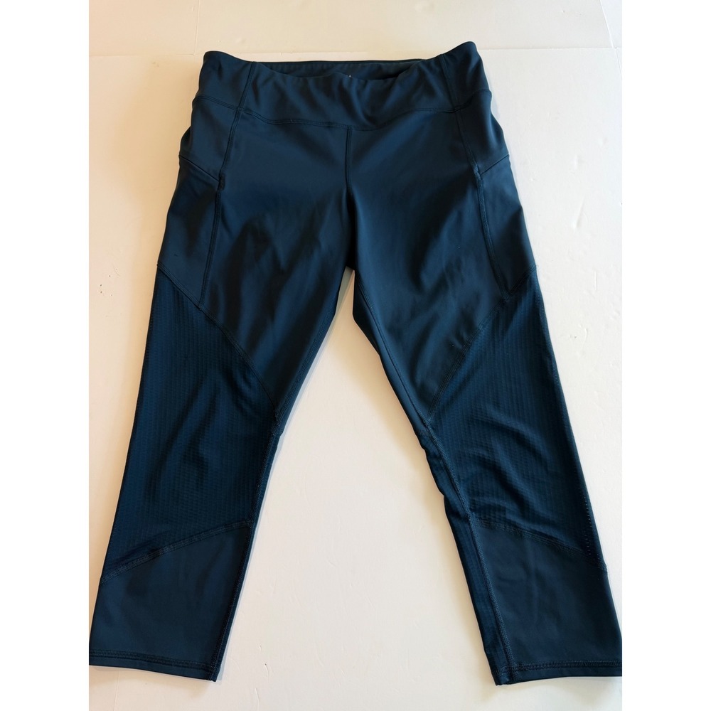 Athleta Be Free Leggings Navy Blue Mesh Pockets Capri Large